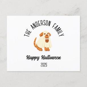 Halloween Cute Dog Ghost Costume Personalised Name Holiday Postcard