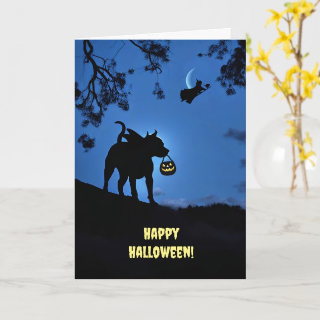 Halloween Cute Dog in Costume with Trick or Treat  Card (Yellow Flower)