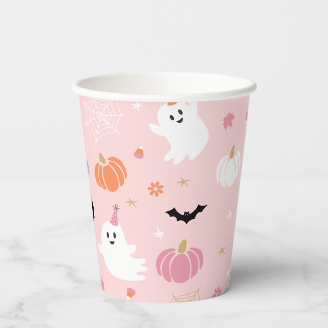 Halloween Cute Dusty Pink Ghost Paper Cups (Back)