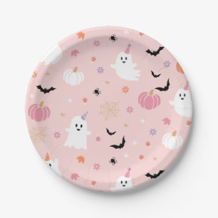 Halloween Cute Dusty Pink Ghost Paper Plate