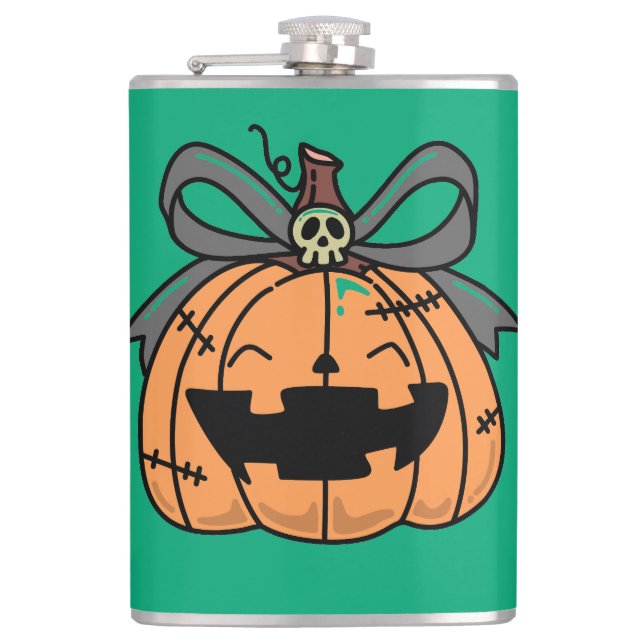 Halloween,Cute Face Pumpkin,Funny ,Jack O' Lantern Hip Flask (Front)