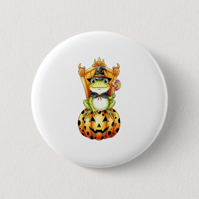 Halloween Cute Frog on Pumpkin 6 Cm Round Badge (Front)
