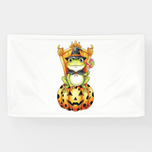 Halloween Cute Frog on Pumpkin Banner