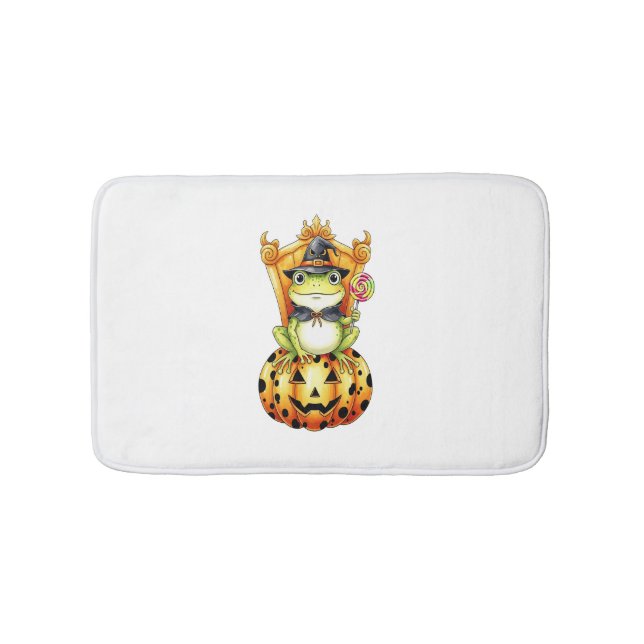 Halloween Cute Frog on Pumpkin Bath Mat (Front)