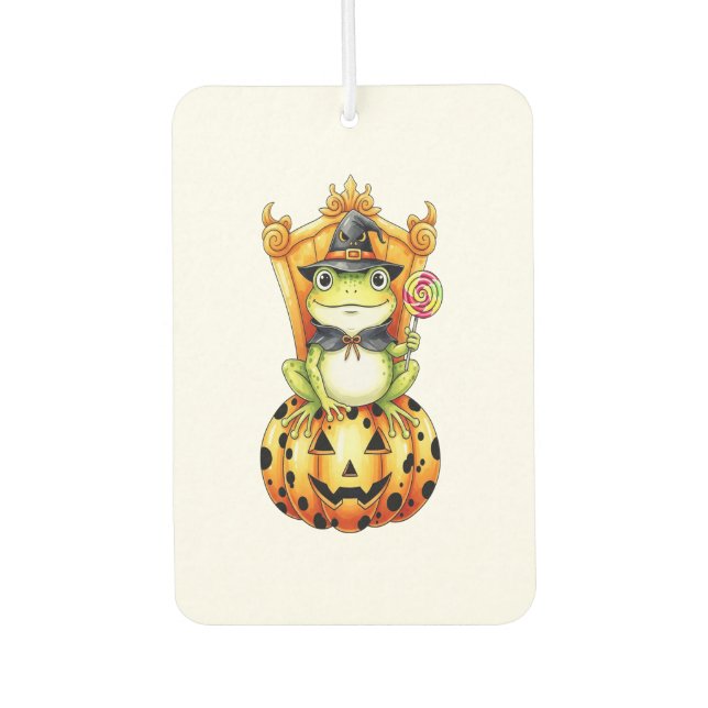 Halloween Cute Frog on Pumpkin Car Air Freshener (Front)
