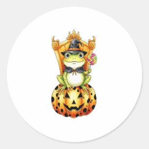 Halloween Cute Frog on Pumpkin Classic Round Sticker