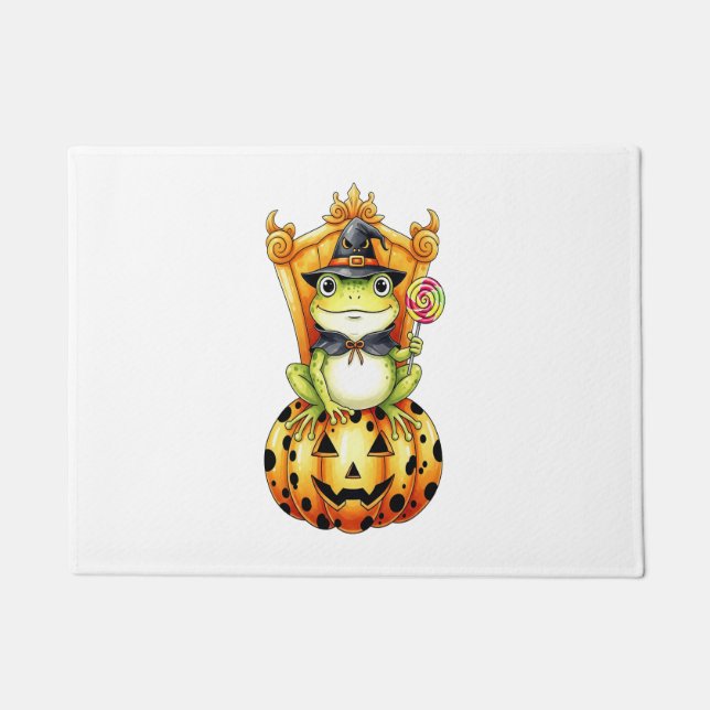 Halloween Cute Frog on Pumpkin Doormat (Front)