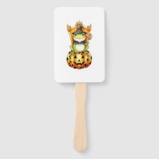 Halloween Cute Frog on Pumpkin Hand Fan (Front)