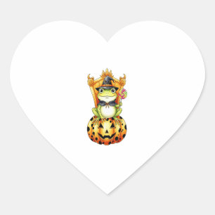Halloween Cute Frog on Pumpkin Heart Sticker