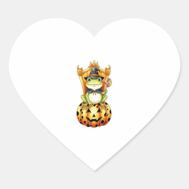 Halloween Cute Frog on Pumpkin Heart Sticker (Front)