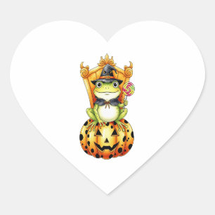 Halloween Cute Frog on Pumpkin Heart Sticker
