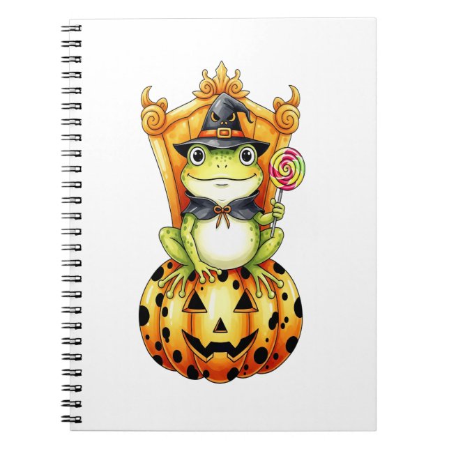 Halloween Cute Frog on Pumpkin Notebook (Front)