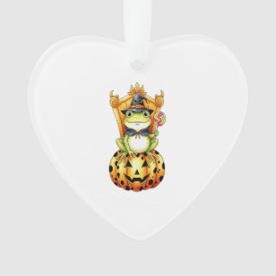 Halloween Cute Frog on Pumpkin Ornament