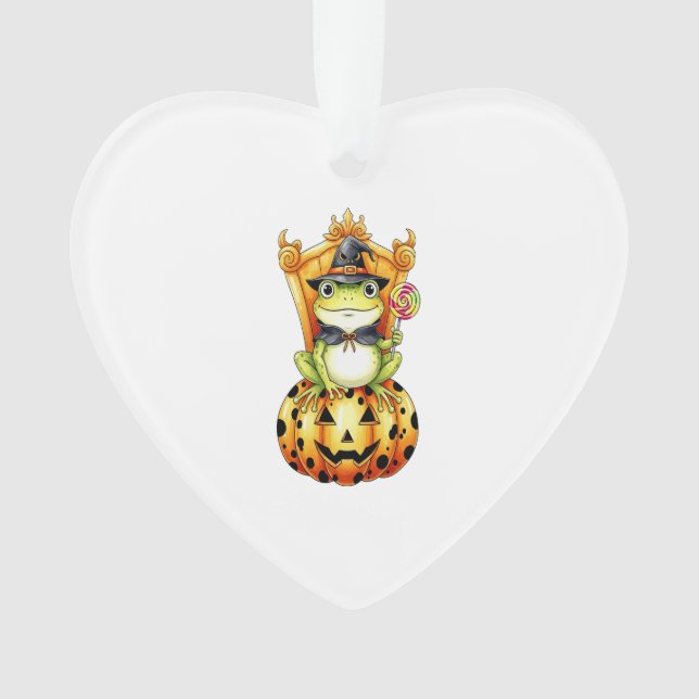 Halloween Cute Frog on Pumpkin Ornament (Front)