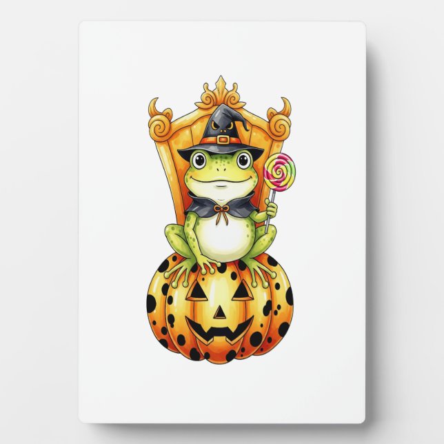 Halloween Cute Frog on Pumpkin Plaque (Front)