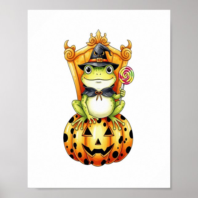 Halloween Cute Frog on Pumpkin Poster (Front)