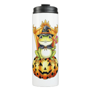 Halloween Cute Frog on Pumpkin Thermal Tumbler