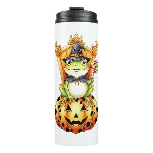 Halloween Cute Frog on Pumpkin Thermal Tumbler (Front)
