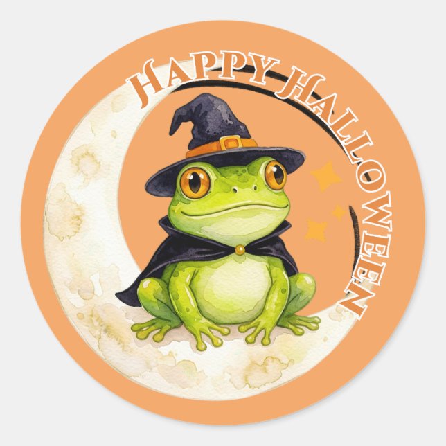 Halloween Cute Frog Toad Witch Classic Round Sticker (Front)