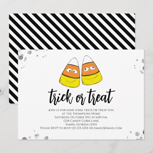 Halloween Cute Funny Candy Corn Trick Or Treat  Invitation (Front/Back)