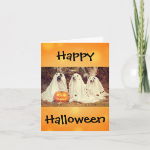 Halloween Cute Funny Dog Ghost Costume Card