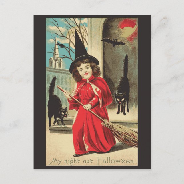 Halloween Cute Funny Vintage Witch Postcard (Front)