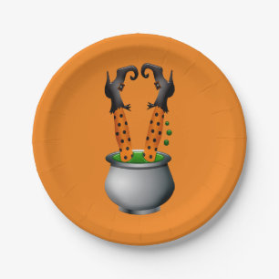 Halloween cute funny witch black and orange paper plate