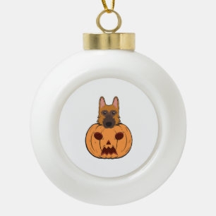 Halloween Cute German Shepherds Stuck In A Pumpkin Ceramic Ball Christmas Ornament