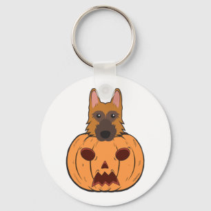 Halloween Cute German Shepherds Stuck In A Pumpkin Key Ring
