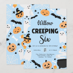 Halloween Cute Ghost 6th Birthday Party Invitation