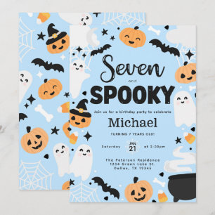 Halloween Cute Ghost 7th Birthday Party Invitation