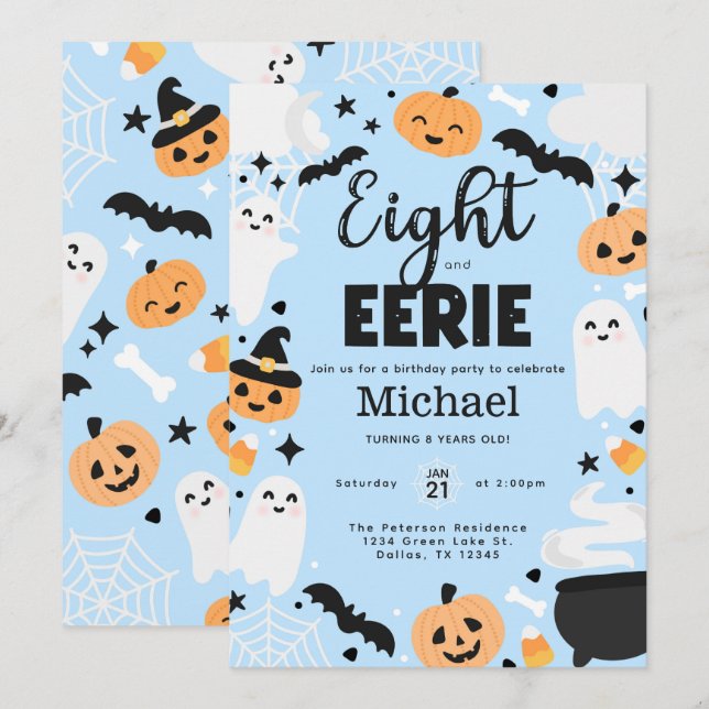 Halloween Cute Ghost 8th Birthday Party Invitation (Front/Back)