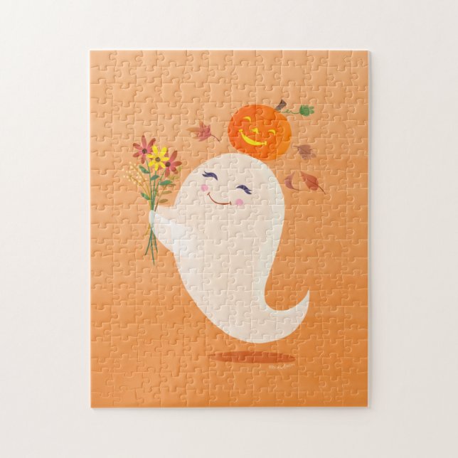 Halloween Cute Ghost and Flowers Jigsaw Puzzle (Vertical)