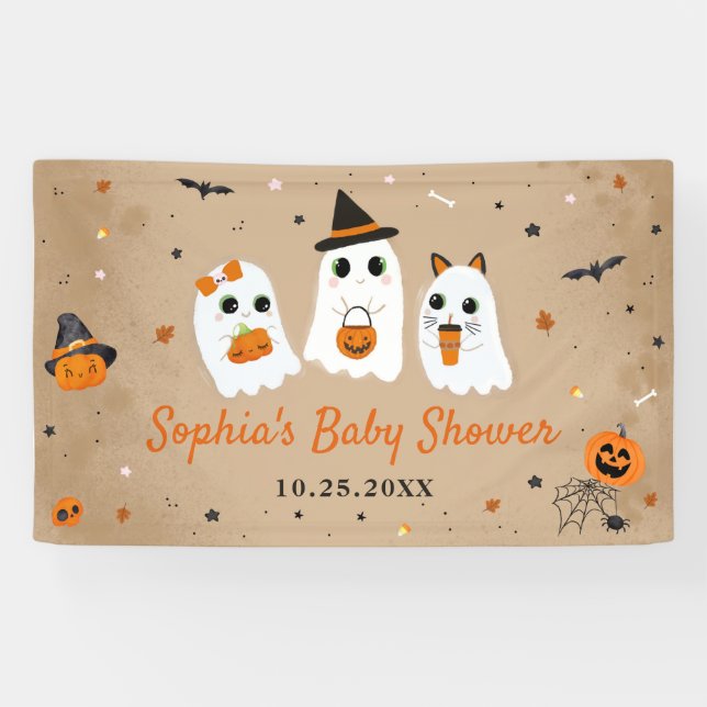 Halloween Cute Ghost Baby Shower Banner (Horizontal)