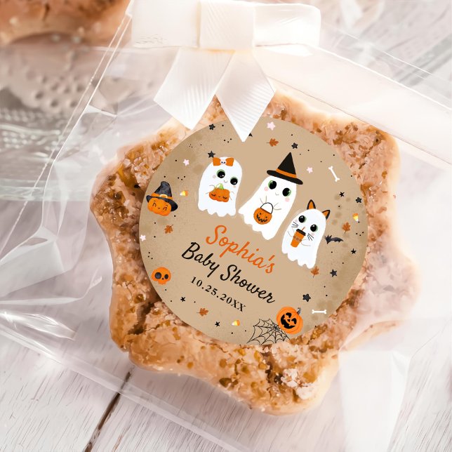 Halloween Cute Ghost Baby Shower Classic Round Sticker (Creator Uploaded)