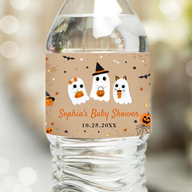 Halloween Cute Ghost Baby Shower Water Bottle Label (Creator Uploaded)