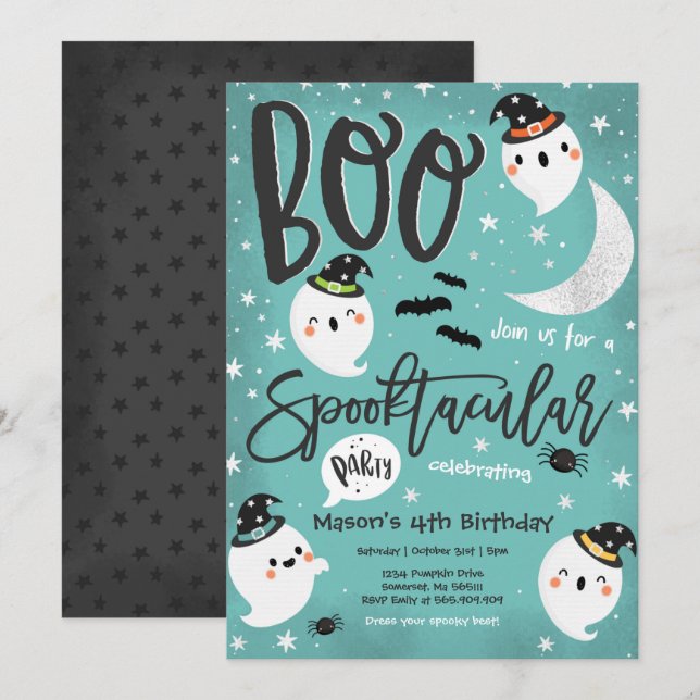 Halloween Cute Ghost Birthday Party Spooktacular Invitation (Front/Back)
