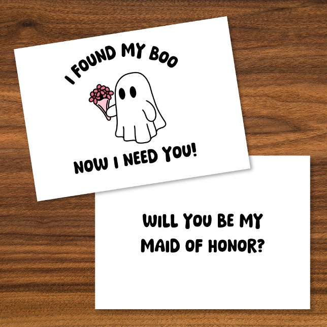 Halloween Cute Ghost Boo Maid of Honour Proposal Card (Pop the question with this cute ghost-themed Maid of Honor proposal card for Halloween lovers!)