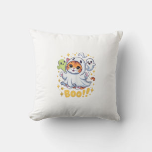 Halloween Cute Ghost Cat Boo Funny Cat BOO Kitty H Cushion