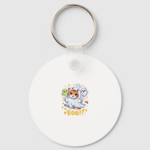 Halloween Cute Ghost Cat Boo Funny Cat BOO Kitty H Key Ring