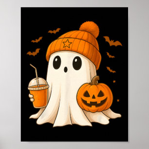 Halloween Cute Ghost Drink Pumpkin Men Women Hallo Poster