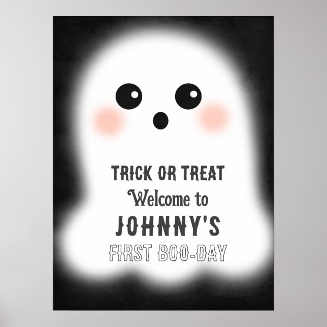 Halloween Cute Ghost Editable Party Event Sign  (Front)