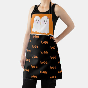 Halloween Cute Ghost Ghoul Orange Black Apron