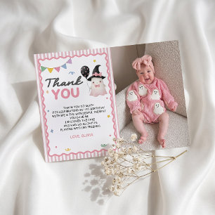 Halloween Cute Ghost Girl Birthday Thank You Card