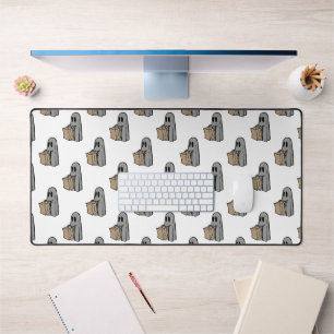 Halloween, Cute Ghost Grey, Trick Or Treat, Boo Desk Mat