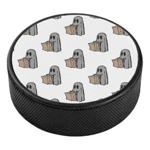 Halloween, Cute Ghost Grey, Trick Or Treat, Boo Hockey Puck