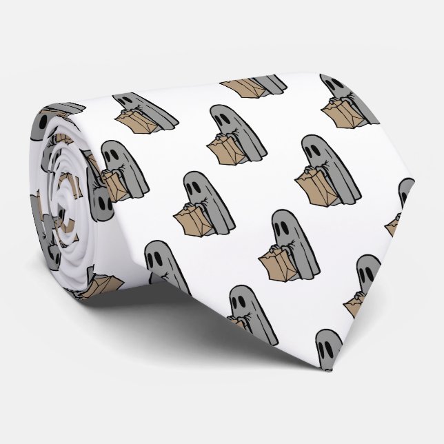 Halloween, Cute Ghost Grey, Trick Or Treat, Boo Tie (Rolled)