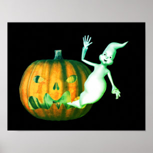 Halloween Cute Ghost Jack O Lantern  Poster