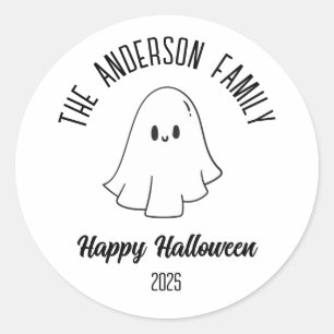 Halloween Cute Ghost Personalised Name Year Classic Round Sticker