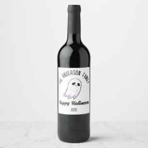 Halloween Cute Ghost Personalised Name Year Wine Label